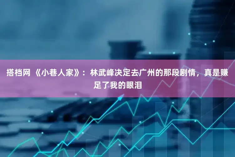 搭档网 《小巷人家》：林武峰决定去广州的那段剧情，真是赚足了我的眼泪